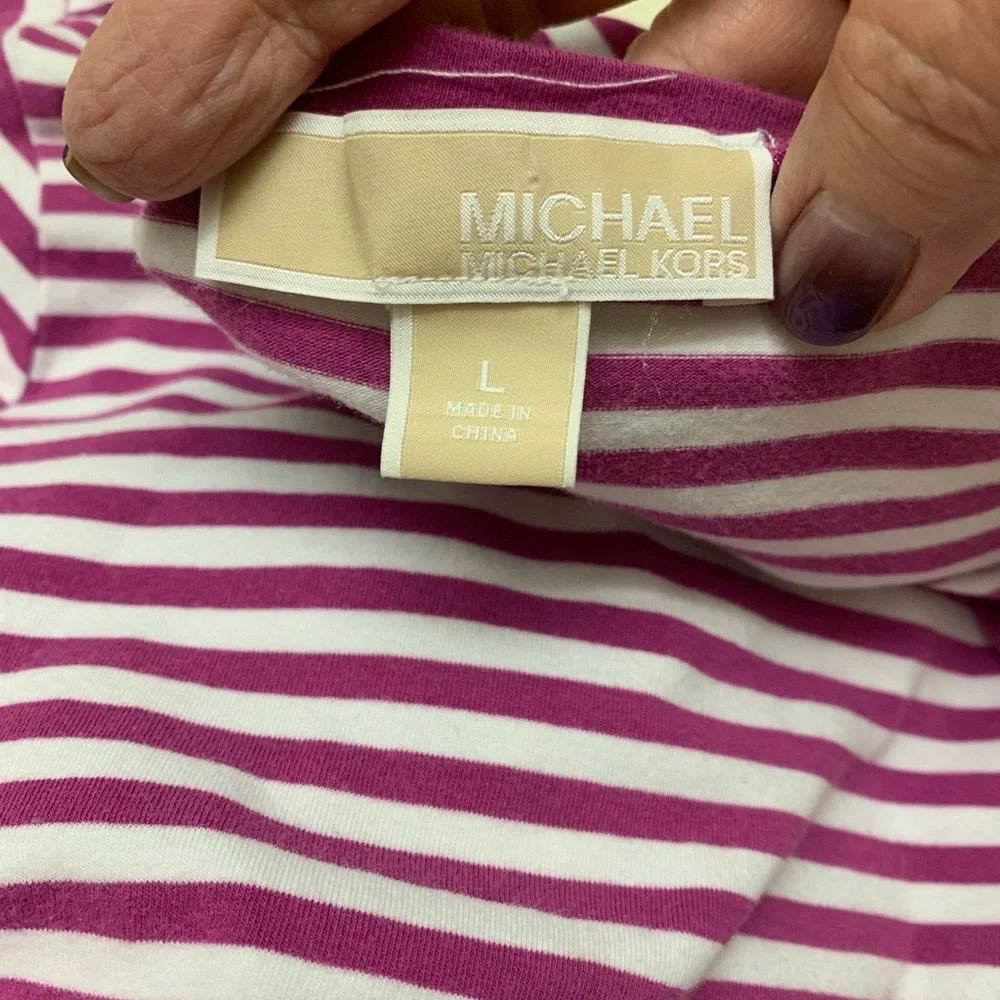 Michael Kors Purple and White Striped Short Sleeve Tee